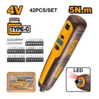 Atornillador Compacto 1/4" 4 V + puntas + estuche INGCO CSDLI0406