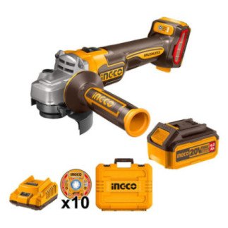 Esmeriladora Angular 4-1/2" 20 V batería 4 A + 10 discos INGCO UCAGLI211541