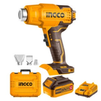 Pistola de calor 20 V + batería 4 A + 3 boquillas INGCO UHGLI20025