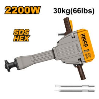 Demoledor SDS hex 2,200 W 75 J 950 gpm 30 Kg + 2 cinceles INGCO UPDB22001