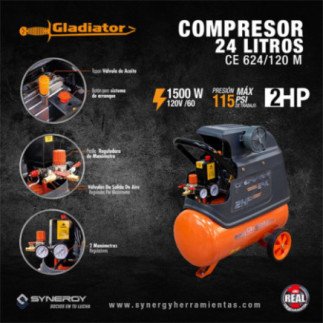 Compresor Direct Drive 24L 2Hp 110/220V Gladiator CE624/120M