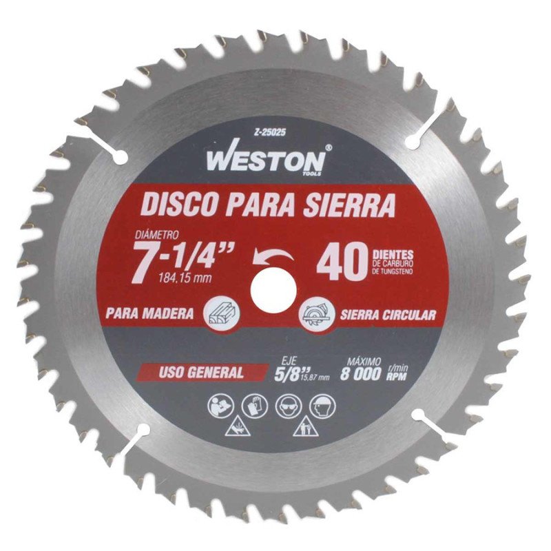 DISCO PARA SIERRA CIRCULAR P/MADERA 7-1/4'' X 5/8'' 40DT WEST-Z25025