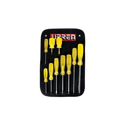 Juego de destornilladores con mango ambar combinados 10 piezas JBUD02