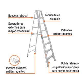 Escalera De Tijera Aluminio Tipo Ll 7 Peldaños, Truper 10460