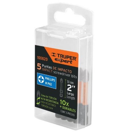 Estuche Con 5 Puntas De Cruz Ph2 De Impacto Largo 2", Expert Truper 100820