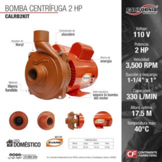 Bomba Centrífuga 1-1/4" x 1" 2 Hp 110 V Motor EVANS CALIFORNIA MACHINERY CALRB2KIT